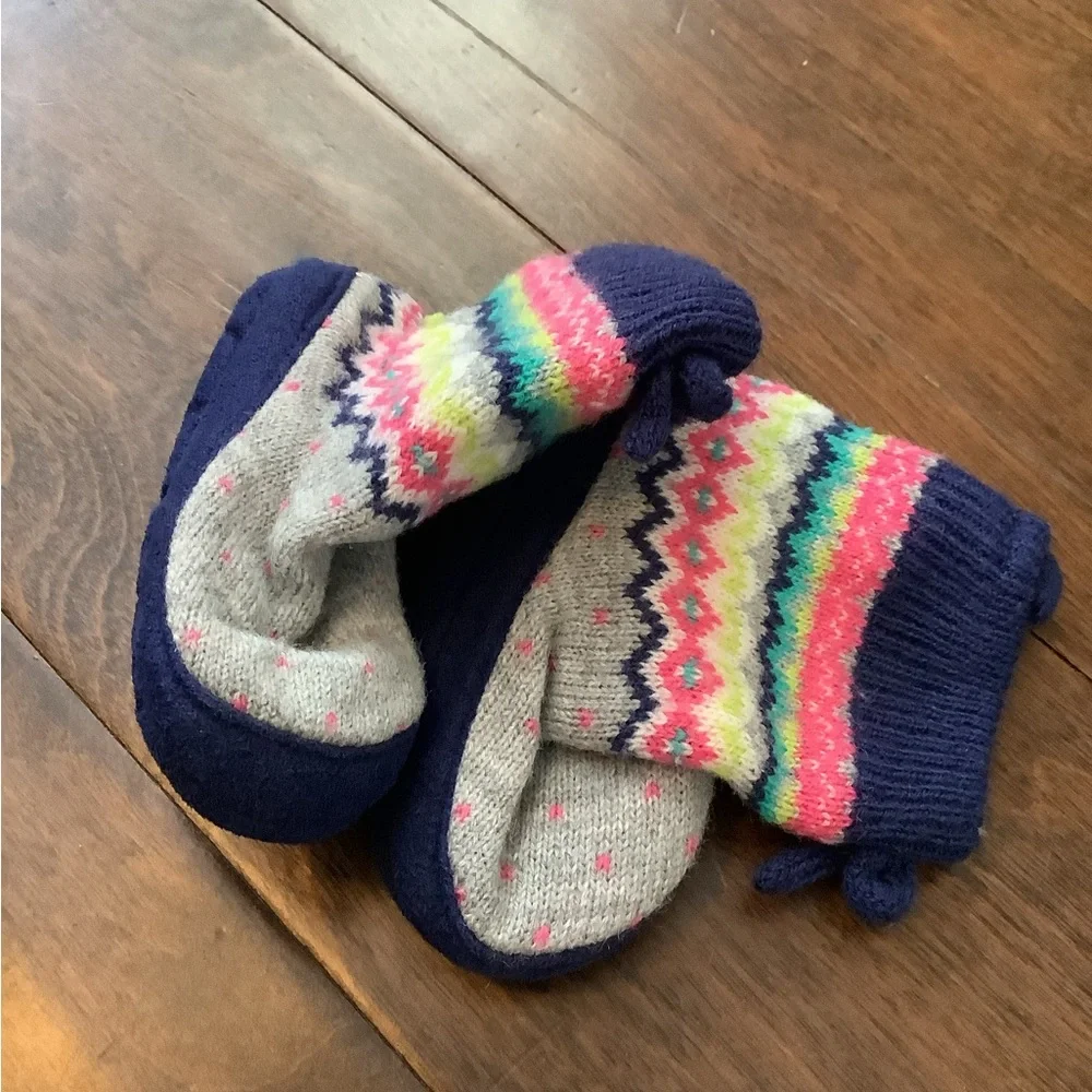 Carters 6-12 months Fair Isle Sweater Booties Gray Pink Navy Non Skid